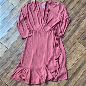 Francesca’s M Rust Wrap Dress with Ruffle Hem